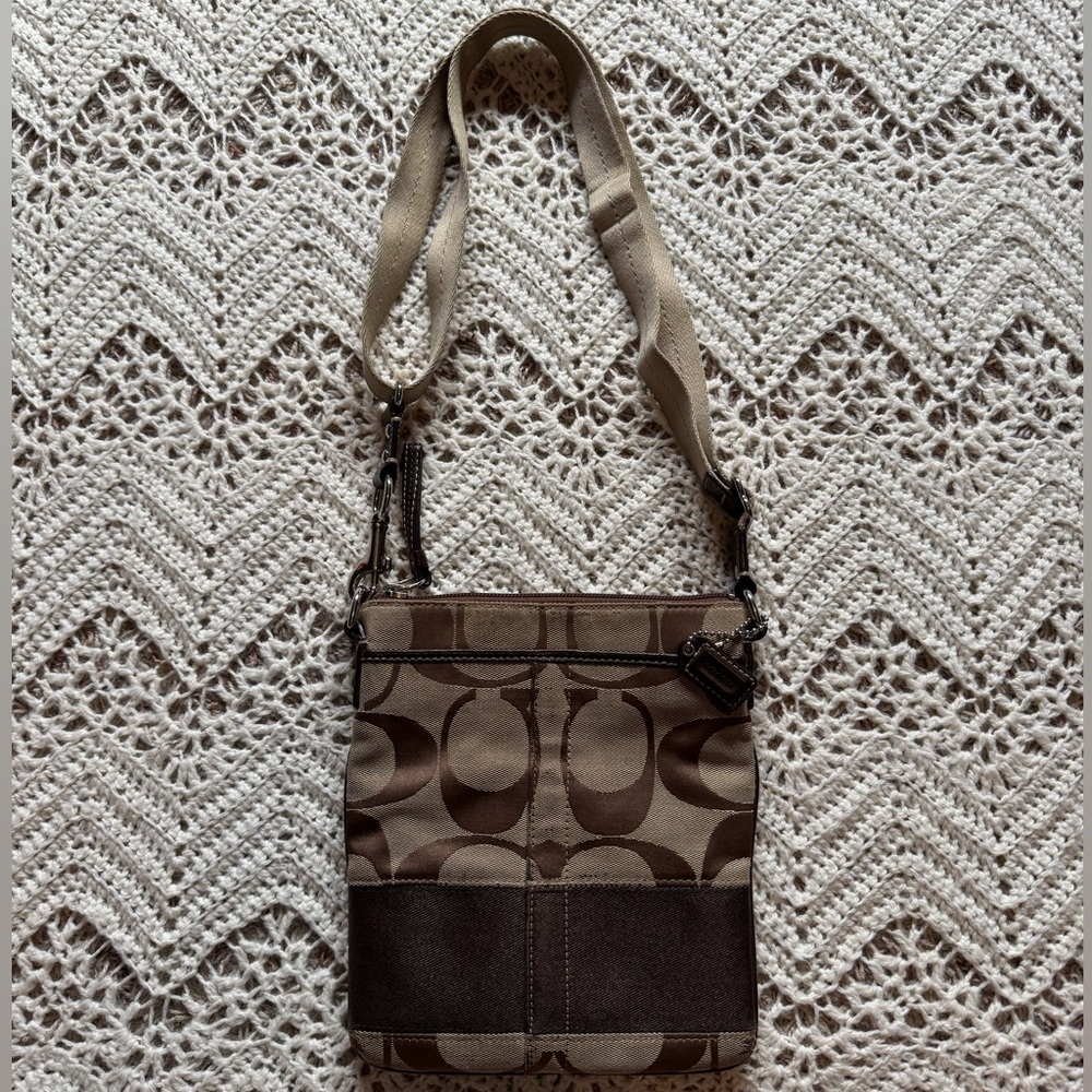 Authentic Coach Signature C Stripe Swingpack Crossbody Bag – Khaki/Brown